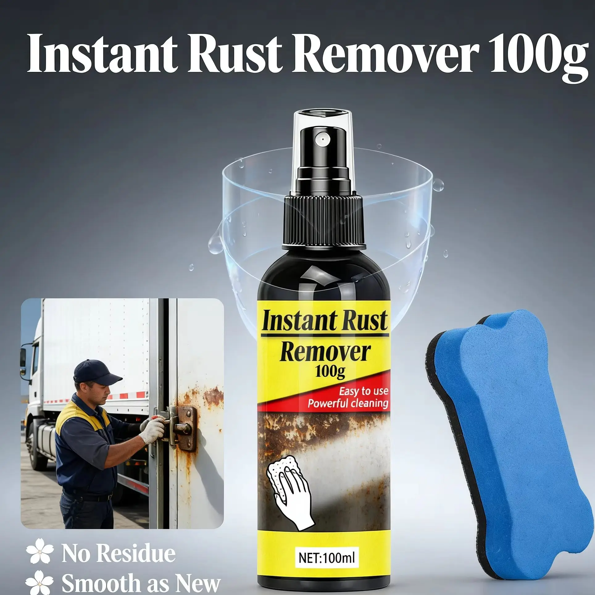 Spray removedor de óxido instantáneo de 100g, sin daños ni residuos, limpiador de óxido para llantas de coche, agente de limpieza de metales para automóviles seguro para la pintura