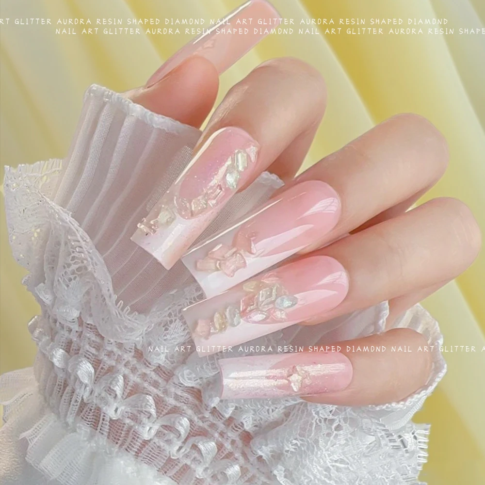 Breloques rectangulaires pour Nail Art, 24 grilles/boîte, cœur, étoile, Mini résine vert/bleu/jaune brillant, décoration d'ongles mixte, bijoux de manucure à faire soi-même