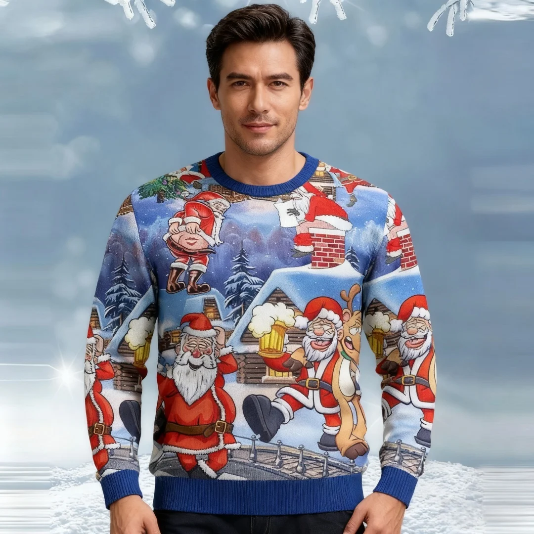 

2025 Funny Christmas Themed Ugly Sweater Men and Women Casual Fashion Pullover Top Autumn Streatwear 3D Print Pattern Pullover