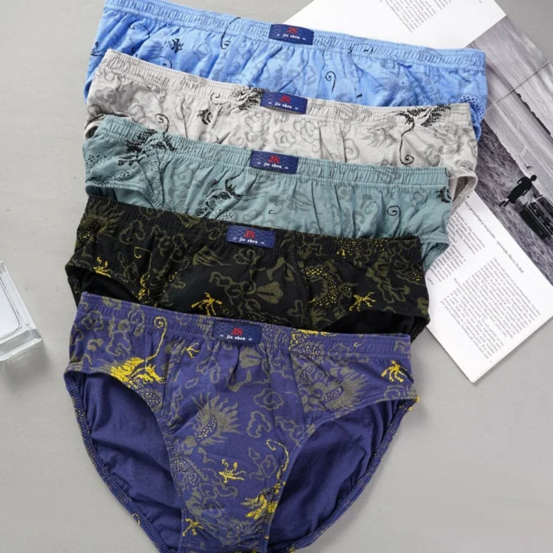 2 Pcs/Lot 100% Cotton Men's Printed Briefs Underpants Underwear Loose Plue Size Lingerie Moisture Absorbent Breathable Panties