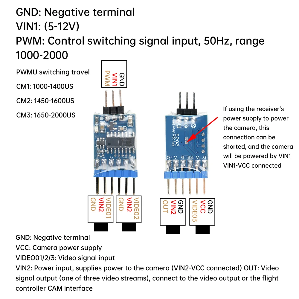 DC 5-12V 2/3-Kanal Video-Schaltermodul 2/3-Wege Video-Schalter PWM-Steuerung für FPV-Drohnen-UAV-Zubehör – Detail 10