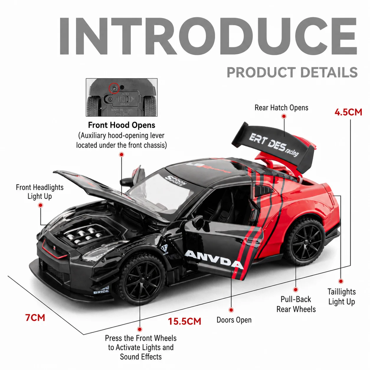 1/32 Nissan GTR R35 Nismo Racing Toy Car Miniature Diecast Super Sport Vehicle Model Sound & Light Collection Gift Zinc Alloy