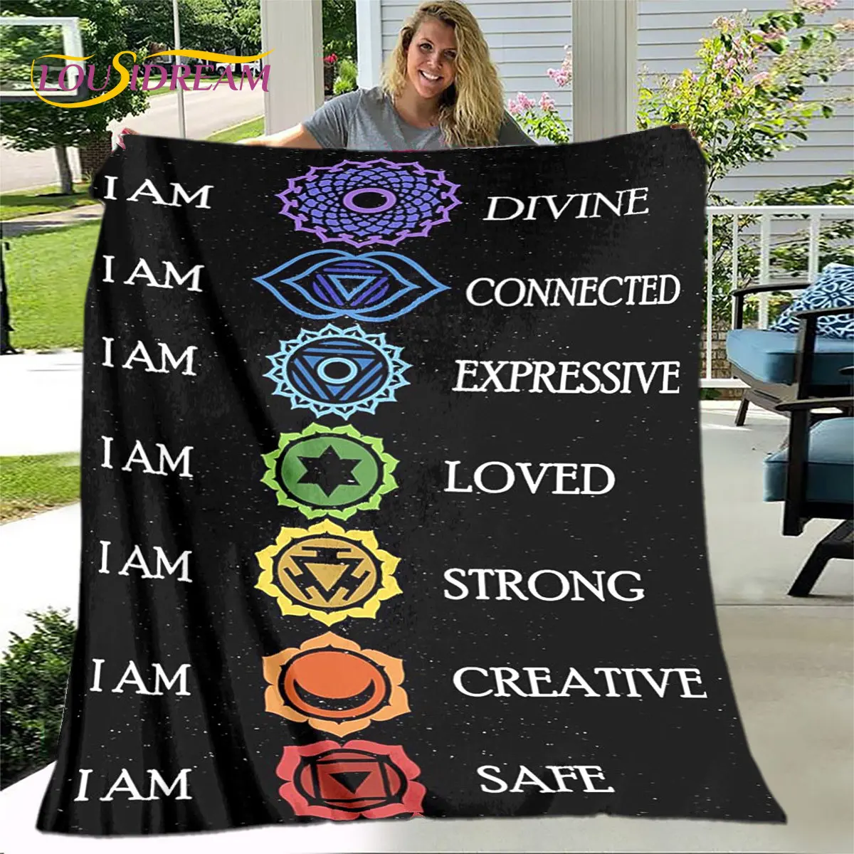 Rainbow 7 Chakra Mandala Bohemia Blanket,Flannel Blanket Throw Blanket,Warm Blanket for Living Room Bedroom Beds Yoga Sofa Gift