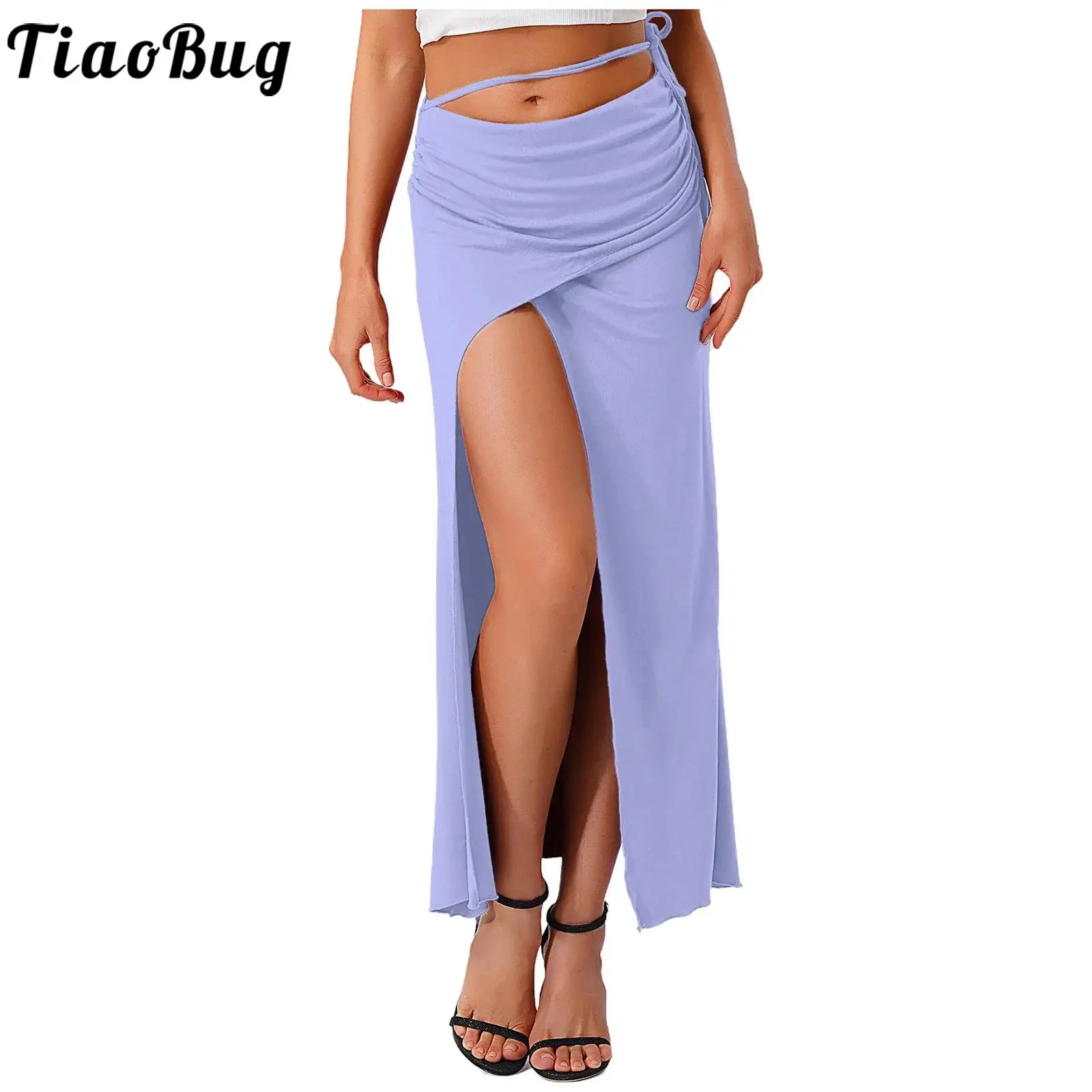 

Women Dance Maxi Skirt Elastic Waist Side Drawstring and Slit Safety Shorts Ruched Bodycon Skirt for Raves Party Clubwear