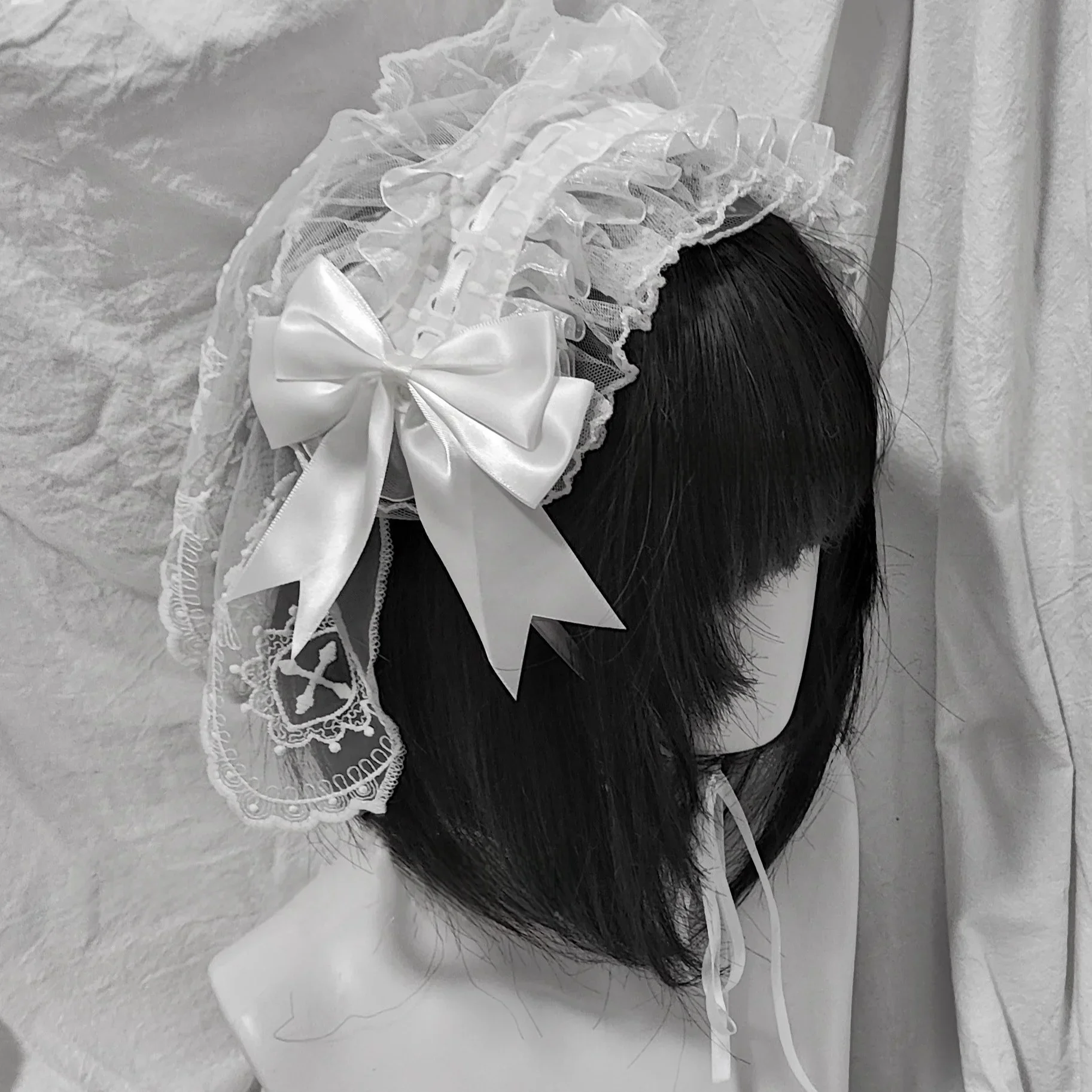 4 tipi di velo da sposa Lolita originale, fascia versatile, gotico, pizzo scuro, copricapo da angelo, accessorio per capelli con volant, cosplay Lolita