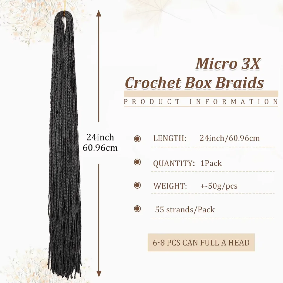 ZINAN Store Braid Extension Long Micro 3X Pre-Looped Synthetic Zizi Braids 24 Inch Thin Small Box Braiding Crochet Twisted Hair