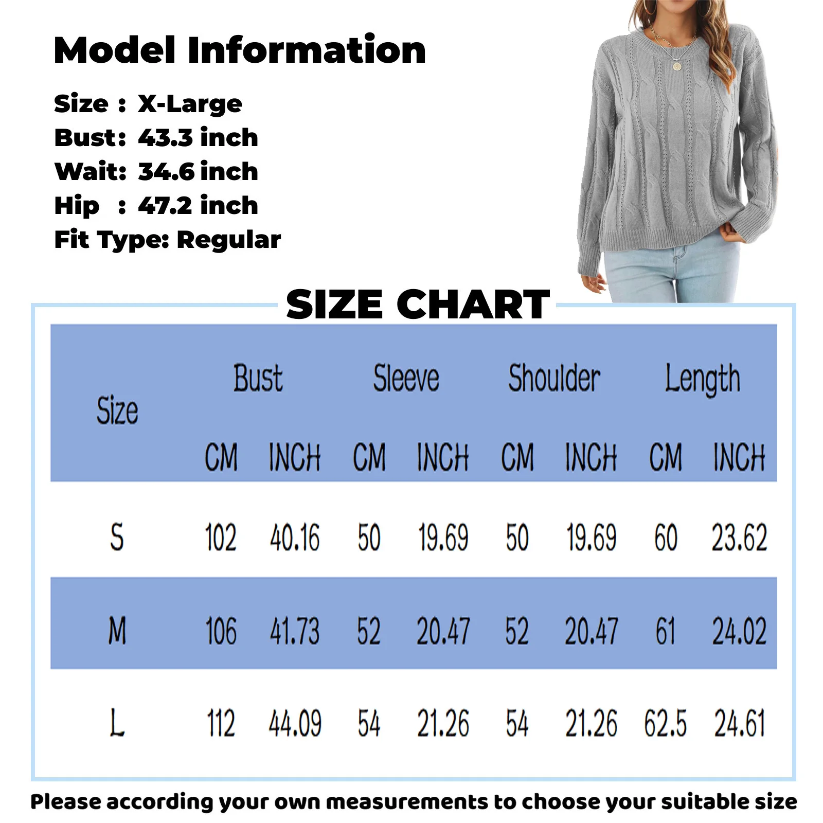 Women Cable Knit Sweater Loose Fit Solid Color Pullover Long Sleeve Casual Boho Style Soft Comfortable Autumn Winter Essential
