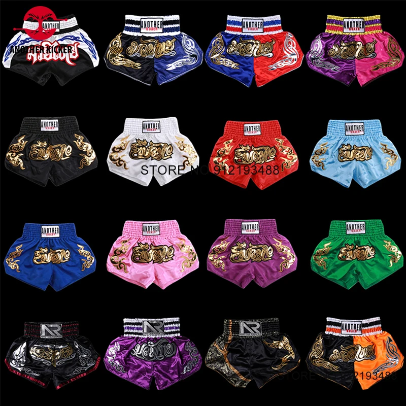 

Muay Thai Satin Kick Bo Training Pants Men Women Kids Embroidered MMA Martial Arts Grappg Kickbo Fight Shorts