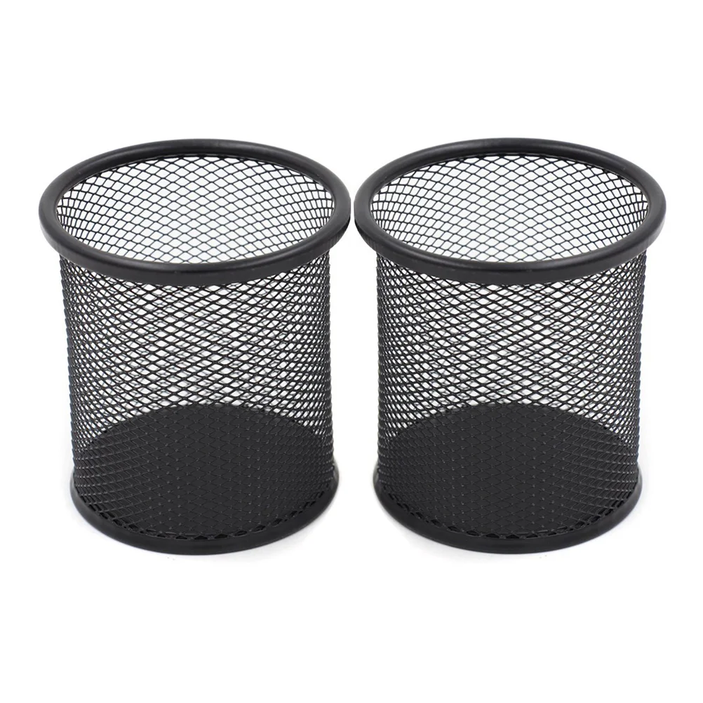 

2 Pcs Pencil Holder Generic Round Shaped Mesh Metal Wrought Iron Multifunction Brush Pot