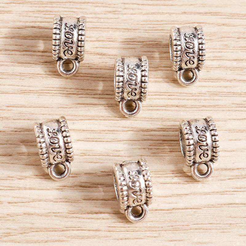 Tusember 30 Stück tibetische Silberfarbe Metall Liebe lose Kautionen Anhänger Spacer Perlen Anschlüsse für Armband Halskette Schmuckherstellung – Detail 4