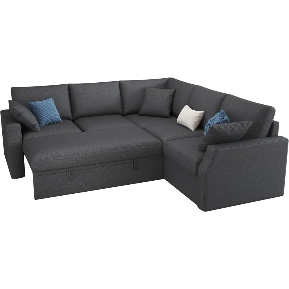 Sofa Bed,  Sleeper Couch with Storage Seat, L Shaped Sofa with Pull Out Sofa Bed, Sectional Couches for Living Room Apartment