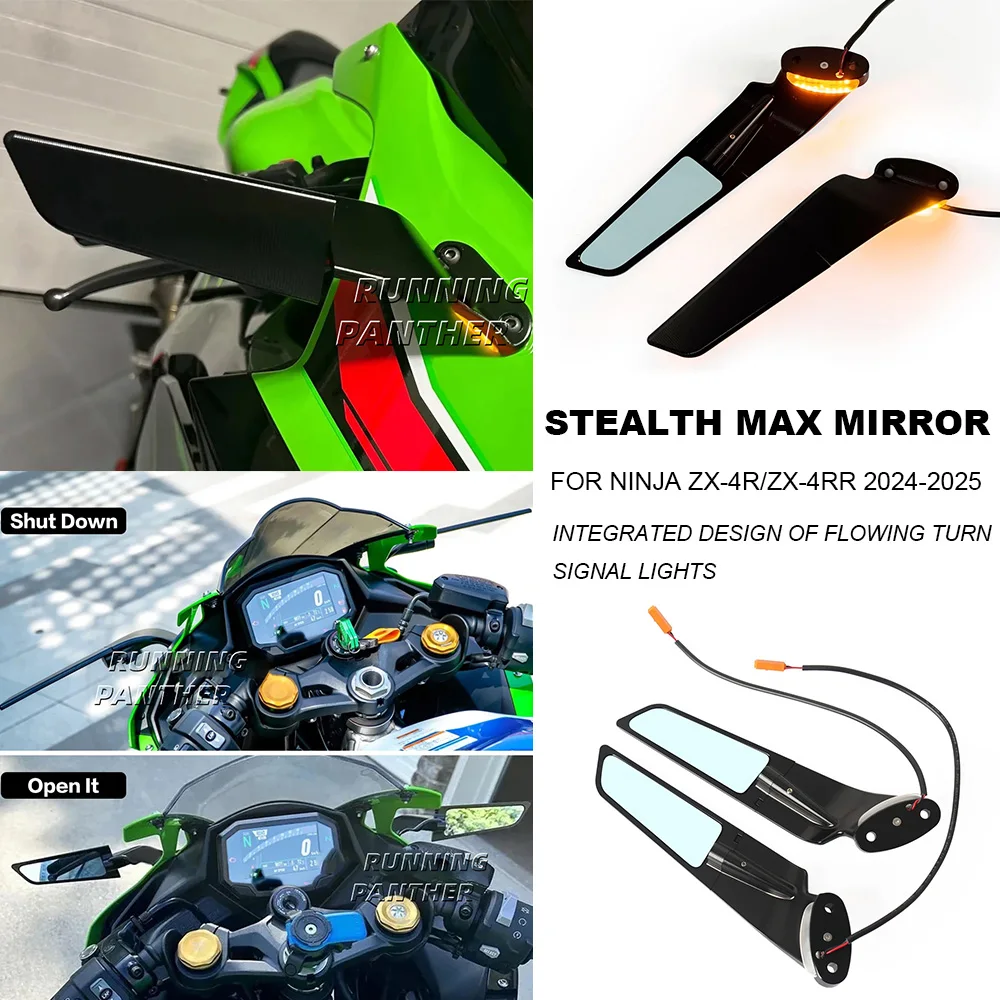 

Для Kawasaki NINJA ZX4R ZX4RR ZX-4R ZX-4RR ZX 4R 4RR 2024 2025 светодиодные зеркала с указателем поворота, новые зеркала заднего вида