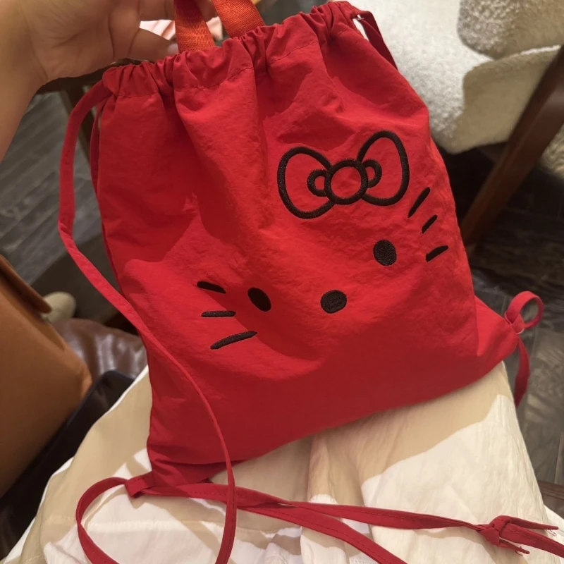 

Red embroidered Kitty drawstring backpack Cartoon Shoulder Travel Shopping Bag Women Girl Tote Bag Multifunctional women's bags