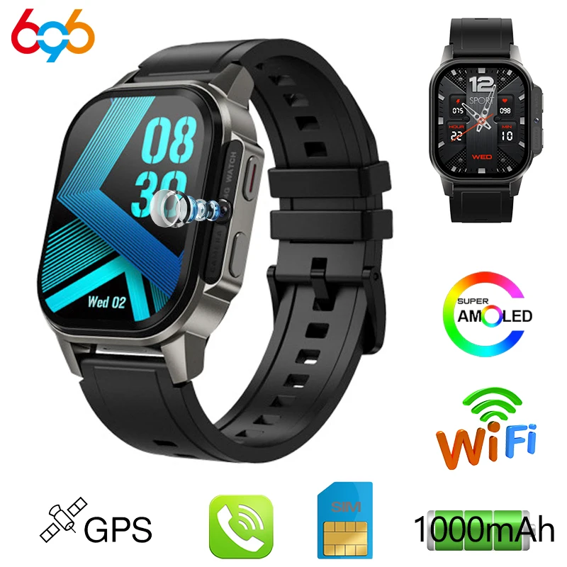 

696 Men 4G Video Call Smart Watch 2.13" AMOLED Screen Sports Fitness Heart Rate GPS Watches SIM Card Smartwatch Alarm Clock