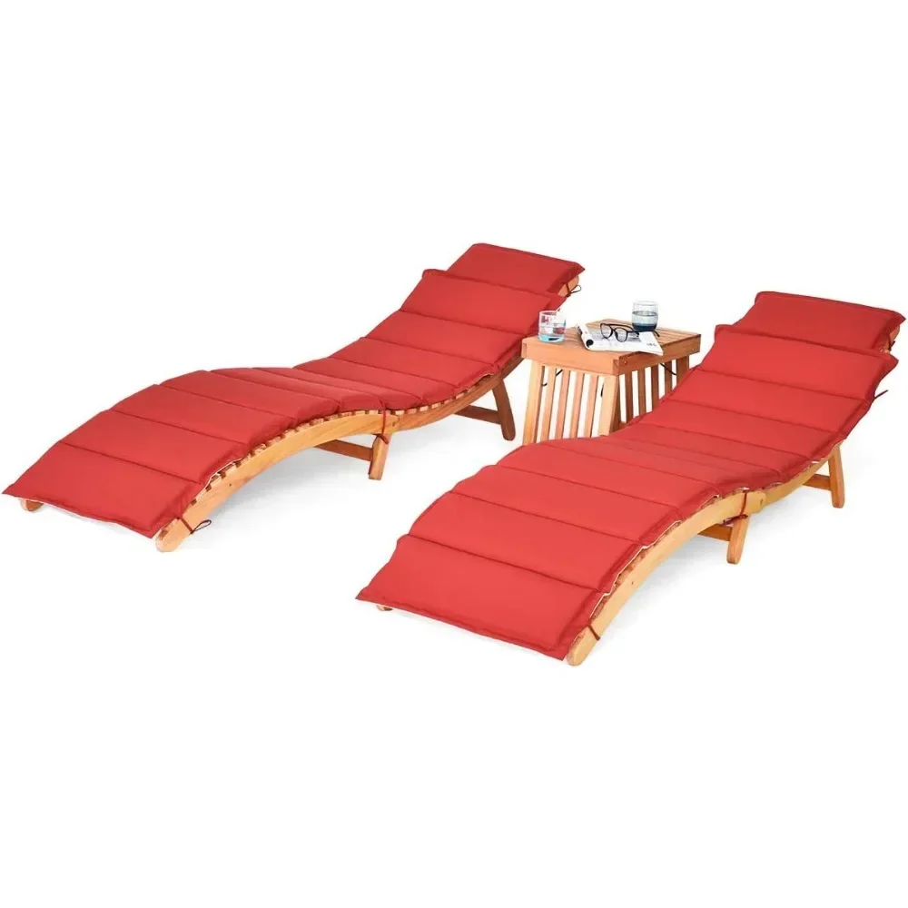 Beach Chairs, Set,Garden Lawn Backyard Reversible Cushion Chair Set,Outdoor Lounge Chair with Foldable Side Table, Beach Chairs