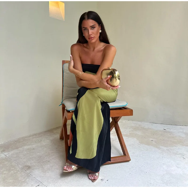 الربيع الصيف المرأة حمالة عارية الذراعين زهرة مطبوعة فستان طويل المرأة بلا أكمام قبالة الكتف فساتين فضفاضة الشارع الشهير