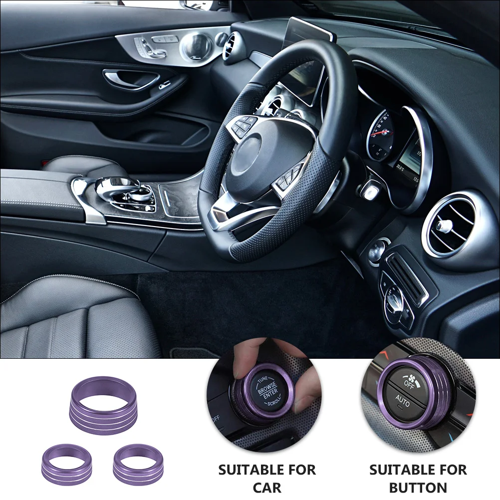 

3Pcs Air Conditioning Button Trim Aluminum Alloy Protective Car Knob Cover Ring Climate Control Audio Knob Replacement