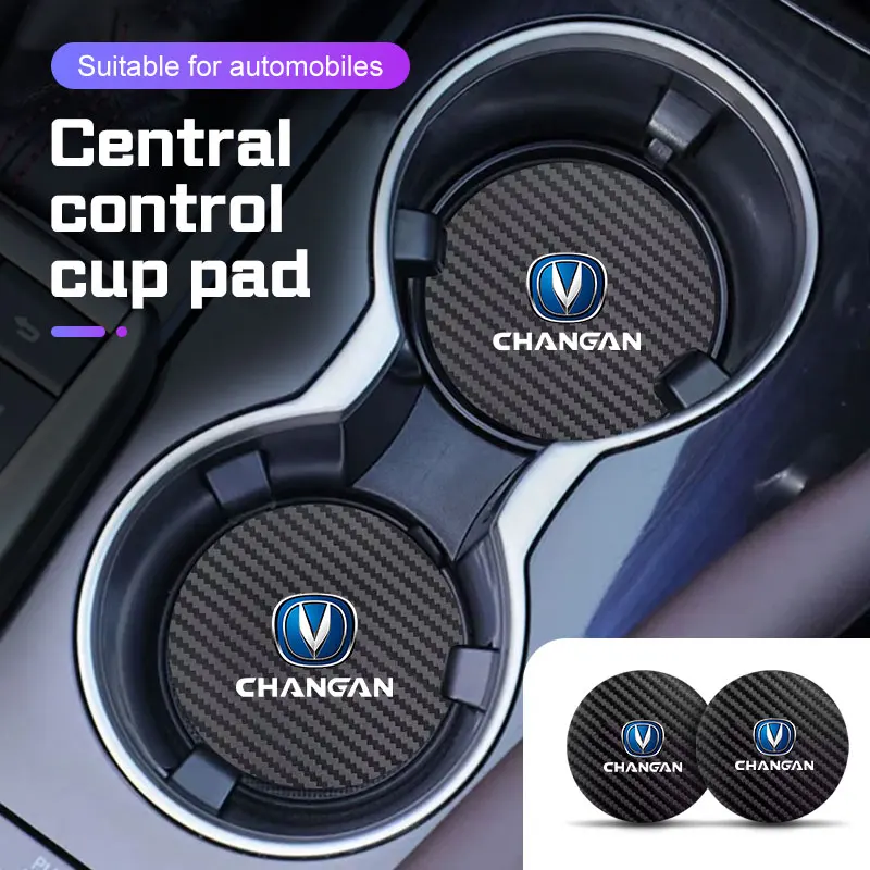 2Pcs Carbon Fiber Car Water Coaster Mat For Changan UNI-T UNI-K CS75 PLUS CS95 CS35 Alsvin CS15 CS55 Anti-slip Pad Accessories
