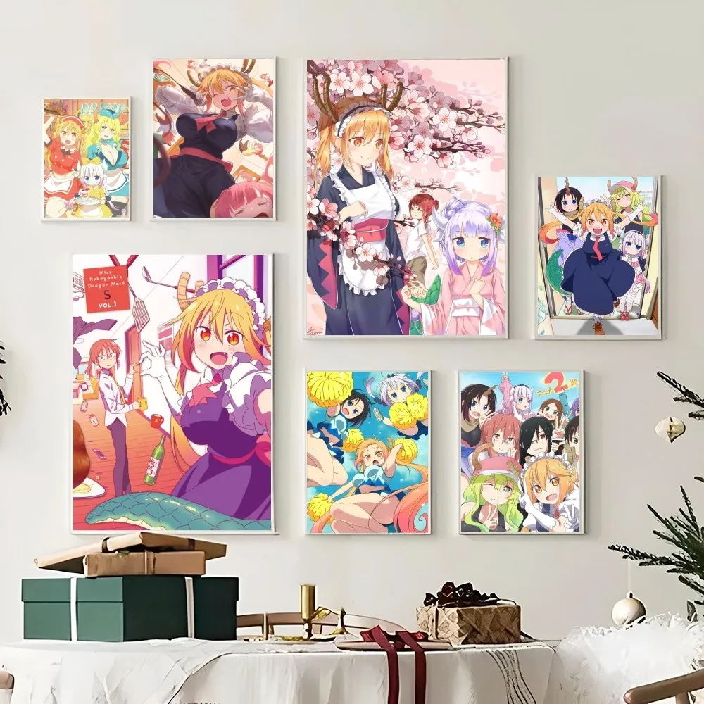 1PC Miss Kobayashi Dragon Maid Classic Anime Print Poster Paper Waterproof HD Sticker Bedroom Home Living Room Bar Wall Decor