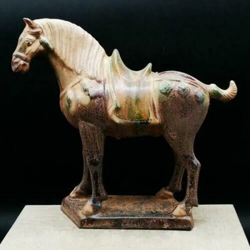 

8.3" Collect Old Chinese Ceramics Tang Sancai Pottery Ancient War-Horse Statue Animal Figurines Figurines for Interior