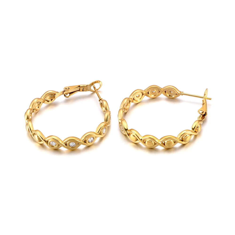 JeeMango Edelstahl Luxus-Creolen mit Zirkonia, goldfarben, trendiger Zirkonstein, Hochzeitsschmuck für Frauen, E26077 – Detail 2