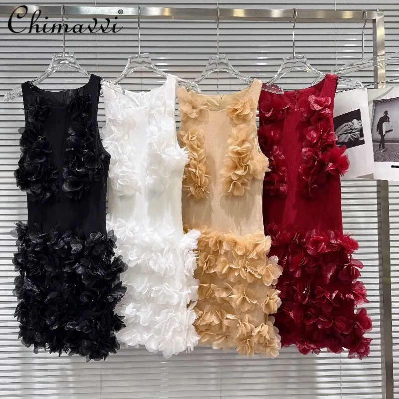 

2026 Spring and Summer New Chic Floral Slim-fit Mesh Tank Dress Ladies Elegant Sleeveless Party Dress for Women