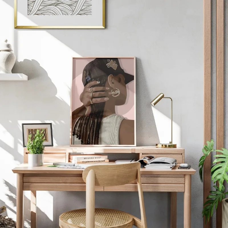 Hip Hop Black Girl Gold Jewelry Poster Print Beautiful Woman Hair Canvas Painting Afro Wall Art for Club Living Room Home Decor view 4