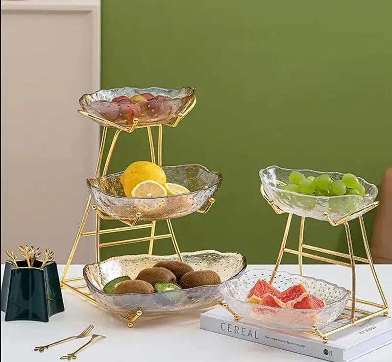 

Creative Multi-layer Fruit Plate Glass Tableware Wedding Party Dessert Display Stand Luxury Home Living Room Candy Snack Plate