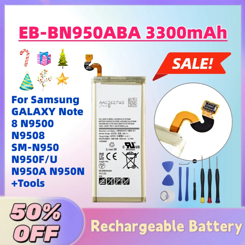 

Limited Stock EB-BN950ABA 3300mAh 3.85V Phone Battery For Samsung GALAXY Note 8 N9500 N9508 SM-N950 N950F/U N950A N950N +Tools