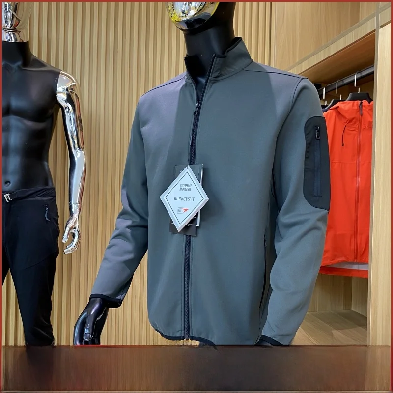 

Youth Casual Outdoor Men's Jaet Stand Collar Pred Glue kets Soft ell Coat Autumn Season Stand Fit Long Sve Zi...