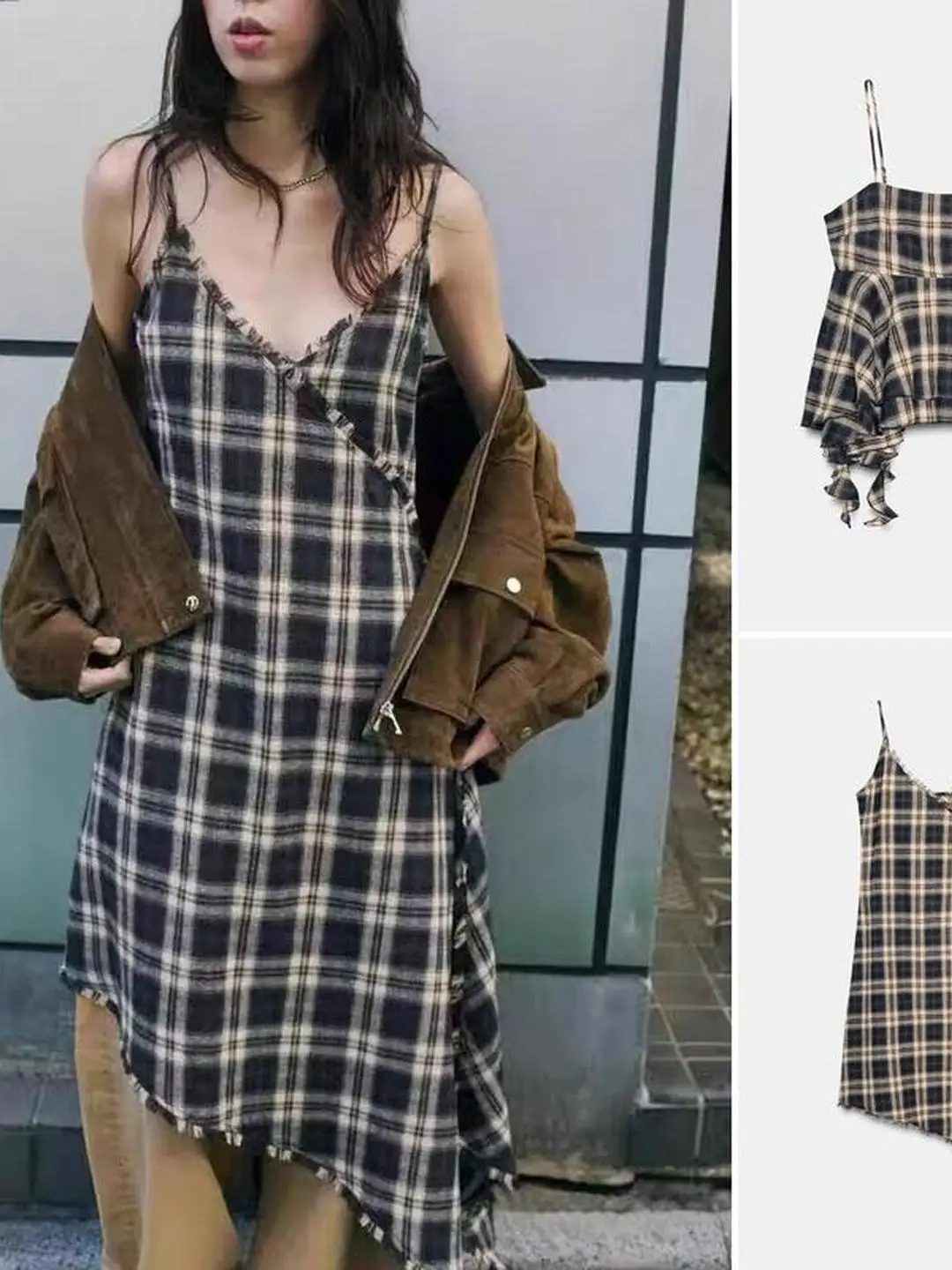 

Asymmetric V-neck Layered Decoration Dress 2026 New Style Women's Fashion Casual Long Sleeve Dress Mid-length A-line Skirt