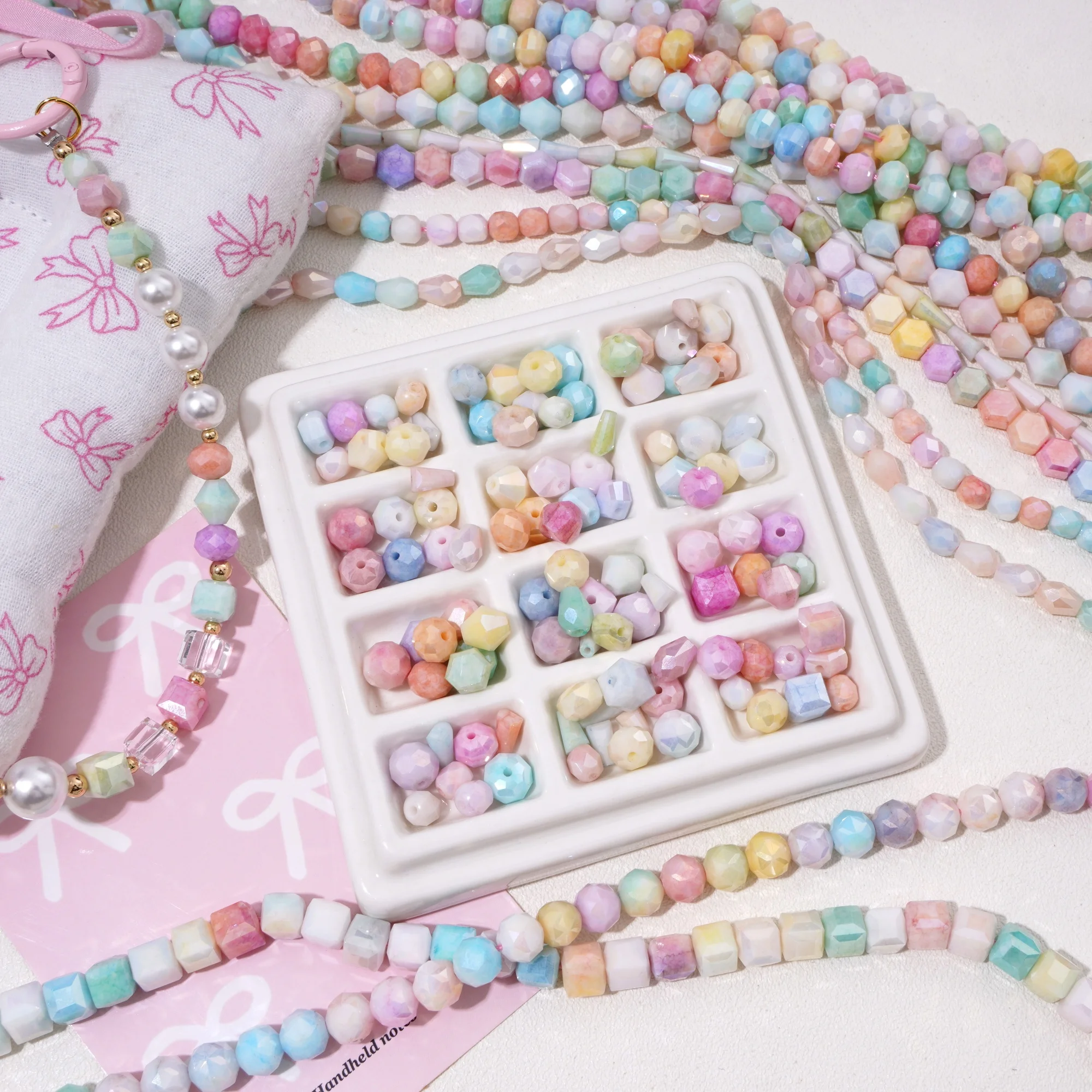 

10pcs Assorted Shapes Glass Crystal Beads Loose Spacer Beads for DIY Bracelet Necklace Keychain Phone Chain Accessories Crafts