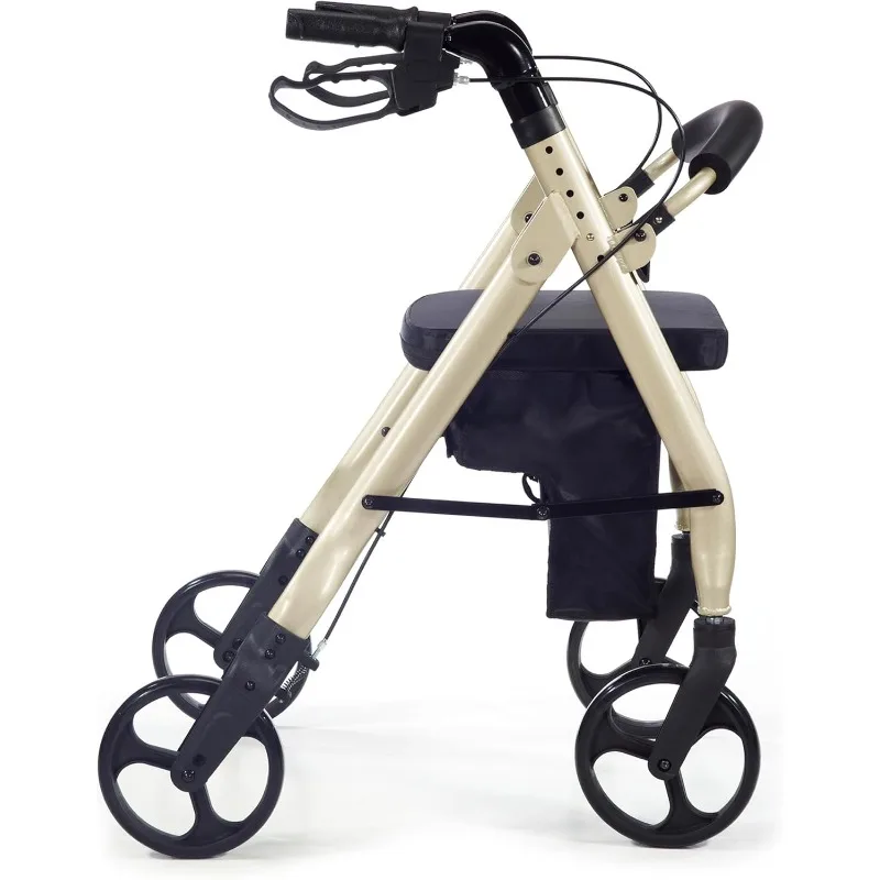 Prima Rolling Walker, Rollator con ruedas con asiento extra ancho y frenos para adultos y personas mayores, fácil plegado, metálico