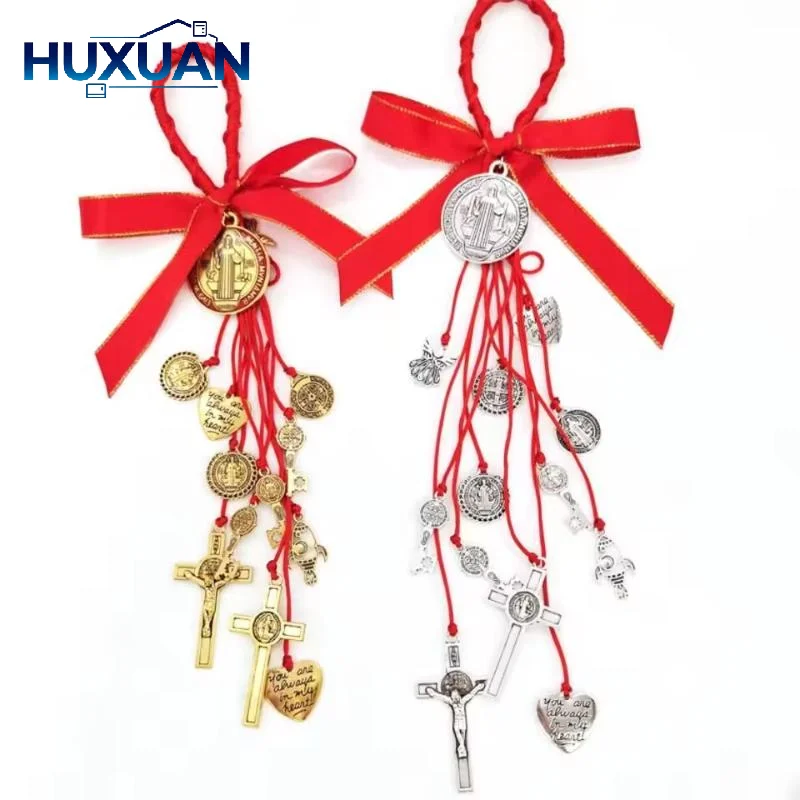 1pcs/2pcs Vintage Saint Benedict Medal Pendant Prayer Alloy Hanging Ornaments Blessing San Benito Medalla Cross