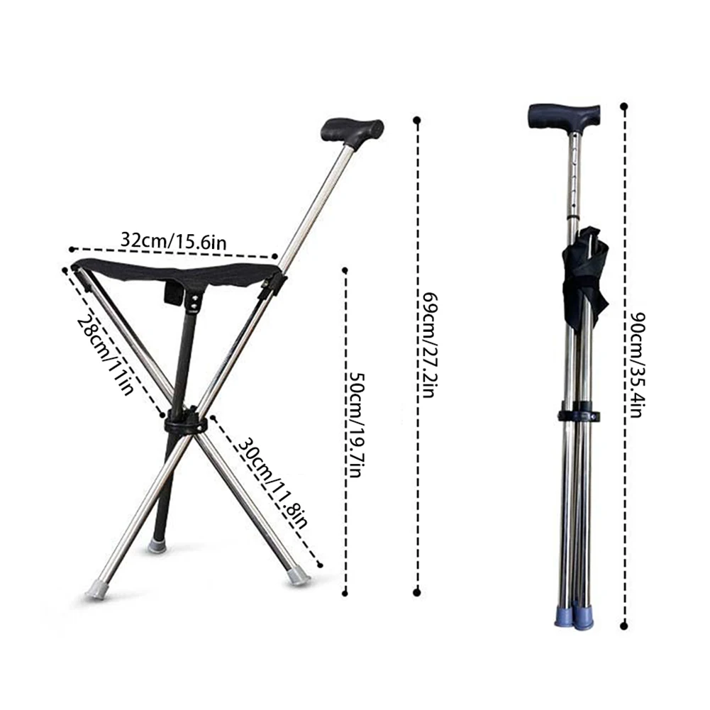 Lightweight Adjustables Cane with Seats 3 Legged Lightweight Folding Walking Stick Seats Stick for Elderly for Outdoor Walking