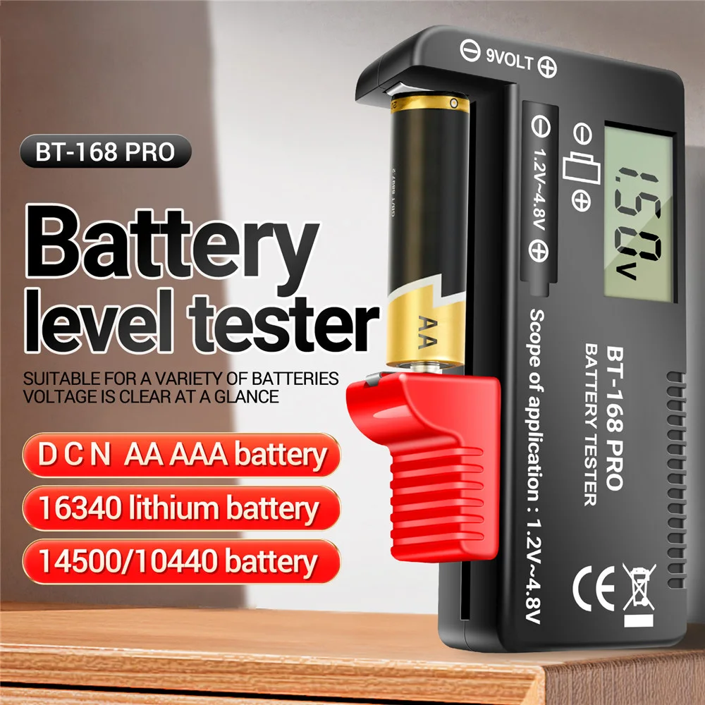 BT-168 Pro LED Digital Display Battery Tester Battery Checker Can Measure 18650 Batteries 9V 3.7V 1.5V Cell Batteries Tester