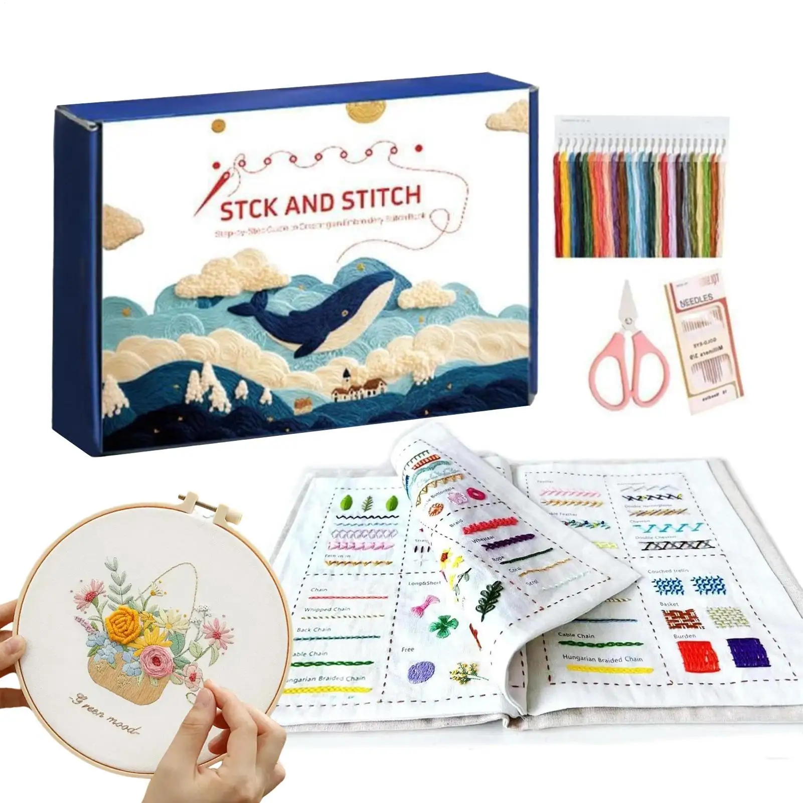 Basic Embroidery Needle Book Set Embroidery Stitching Sampler Book With Toolkit And Tutorial Linen Needle Embroidery Kit