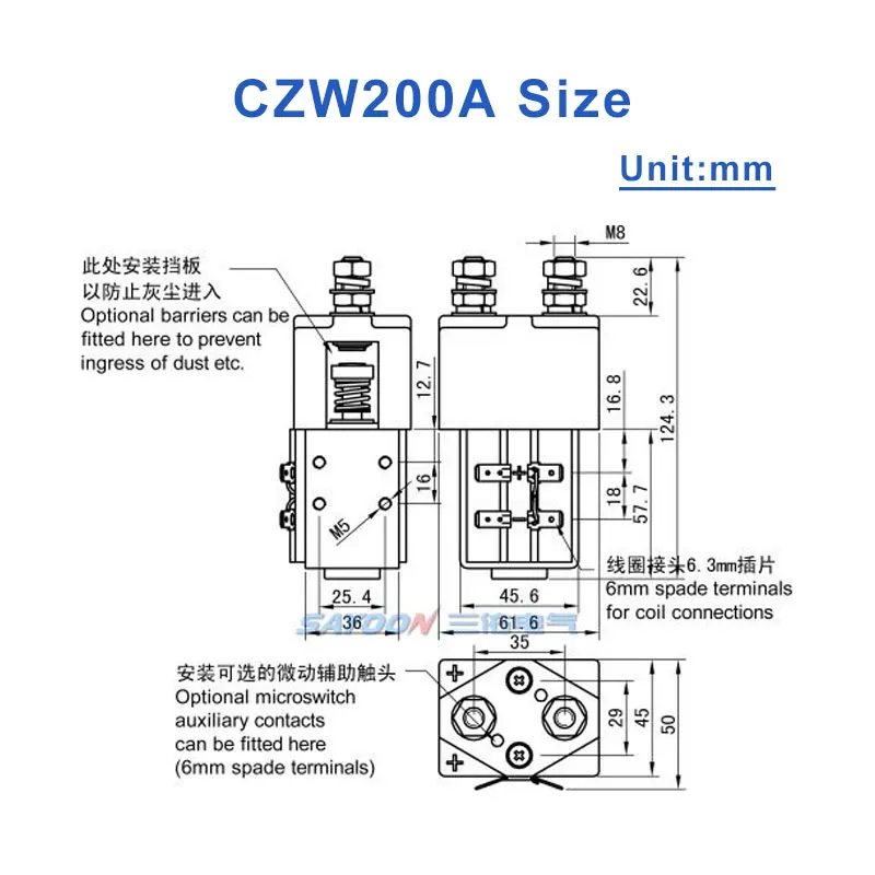 CZW200A ZJW50A Power Relay 1NO DC Contactor 12V 24V 36V 48V 60V 72V 84V 120V for Car Electric Forklift Trucks Ships Battery