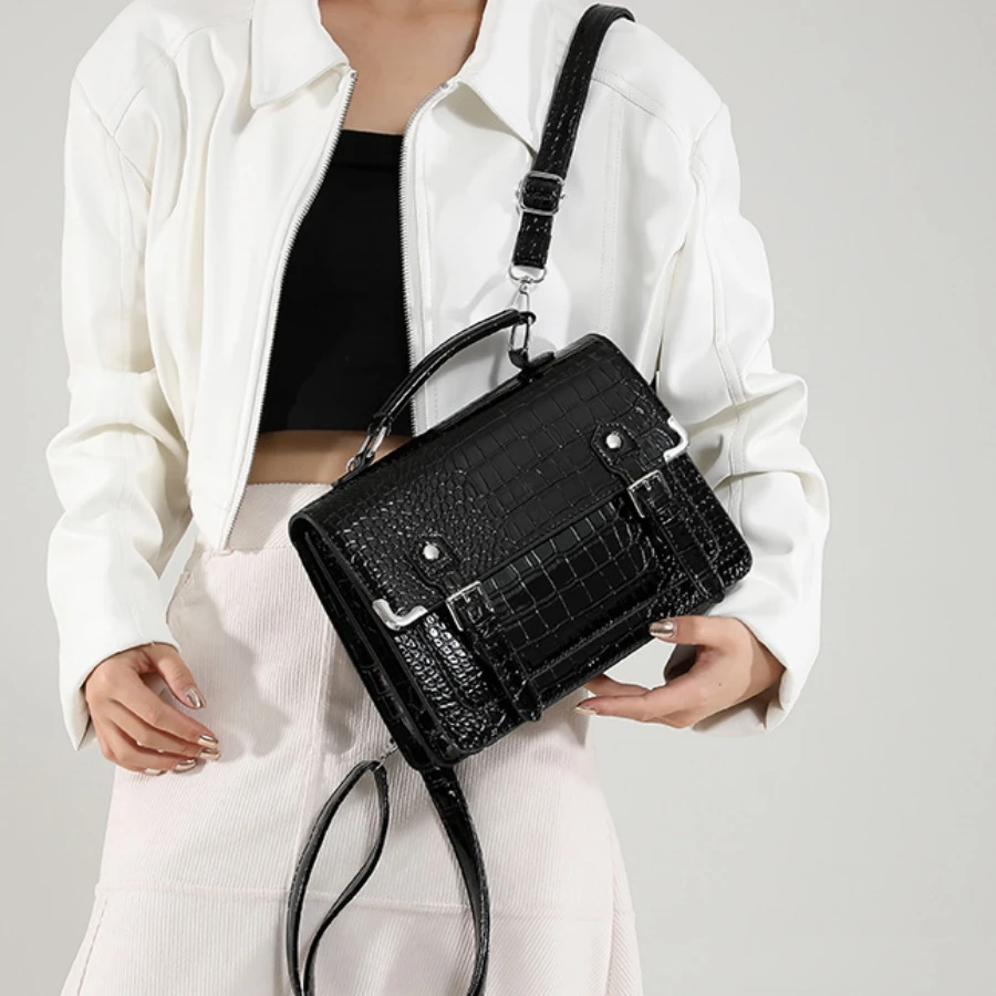 

Fashion crocodile student school bag pu leather multifunctional backpack female shoulder messenger bag ladies Totes handbag