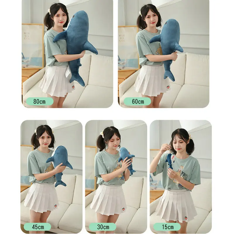 60-140cm Giant Size Cute Colorful Shark Plush Toys Stuffed Soft Sea Animal Sofa Room Cushion Sleeping Pillow Gifts for Kids