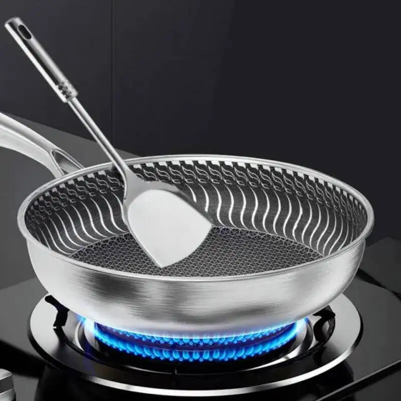 

Whole Body Tri-Ply Frying 316 Stainless Steel Wok Pan Double-Sided Honeycomb Skillet Suitable For All Stove