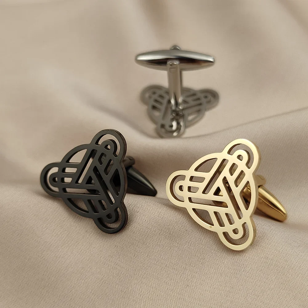 Stainless Steel Triangle Kettle Knot Symbol Cufflinks For Mens Silver Gold Black French Suit Shirt Sleeve Buttons Gifts For Men