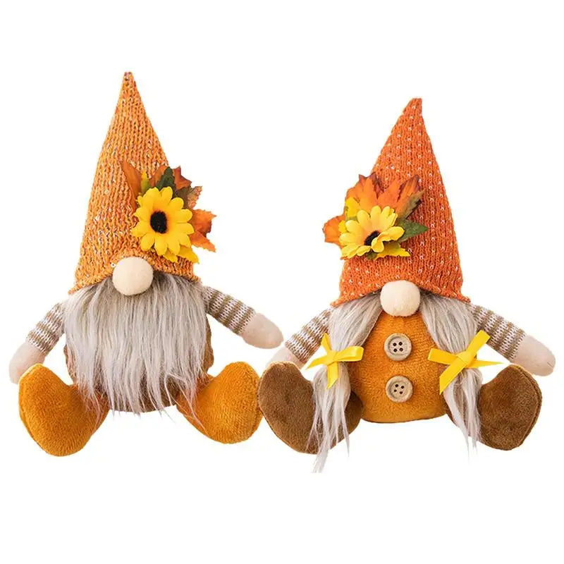 Decoração de gnomos de ação de graças, boneca de gnome de girassol, decoração de outono, anão com folha de bordo, pelúcia, ornamentos de gnomos suecos para o outono