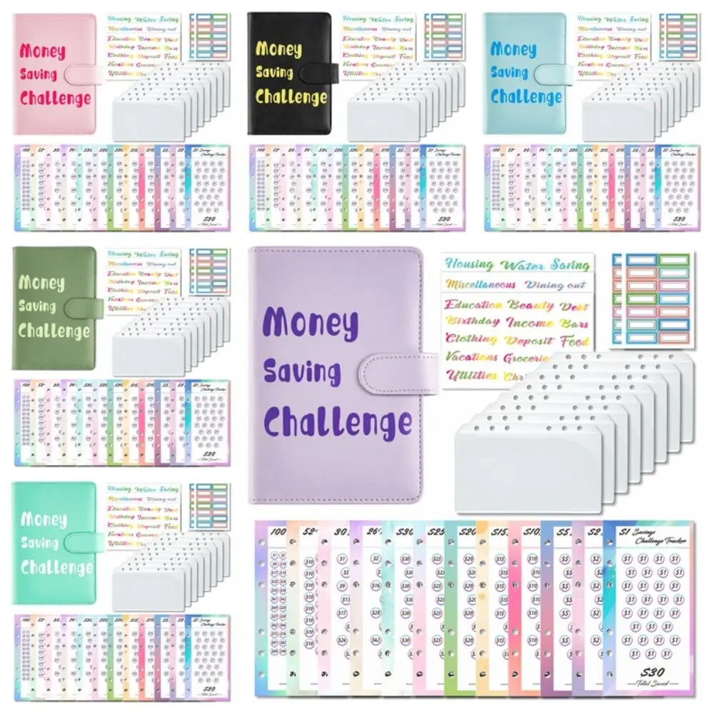 ซองหนัง PU Challenge Binder รีฟิลหลวมประหยัดเงิน Binder กระเป๋าสตางค์โปร่งใส
