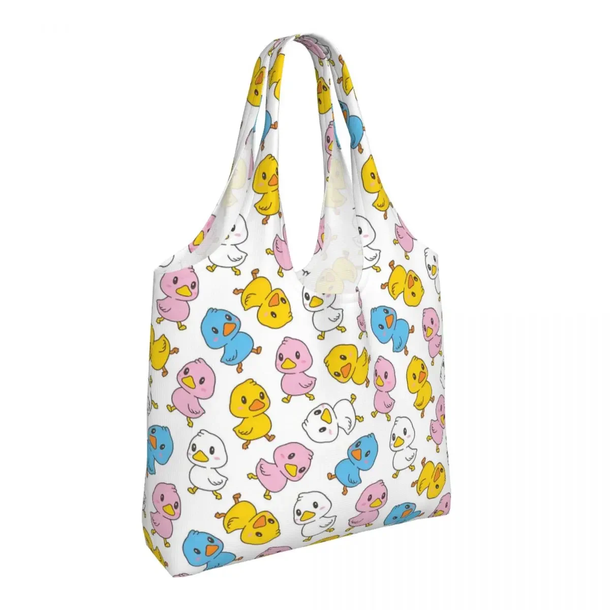 Custom Cartoon Duck Walking Pattern Shopping Canvas Bags Women Washable Large Capacity Grocery Tote Shopper Bags