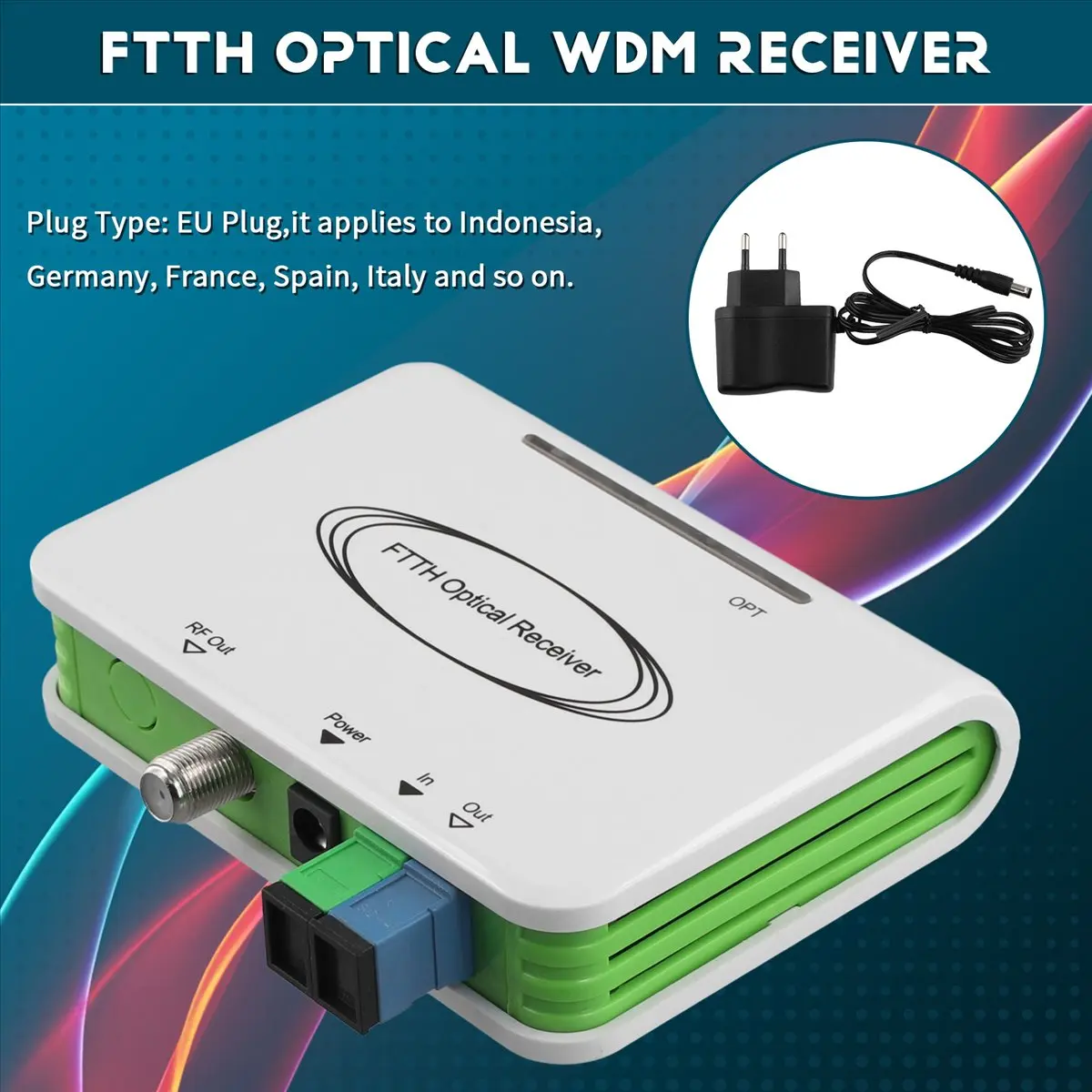 Sistema CATV T28C, ONU FTTH, Receptor Óptico WDM, Nodo Óptico, Triplexor Activo SC/APC(B), Enchufe Europeo