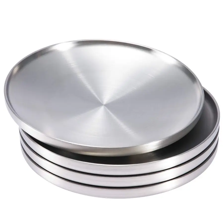 

Тарелка обеденная из нержавеющей стали 304, круглая двухслойная десертная тарелка, 9 дюймов, для сервировки салатов, для дома, кухни, кемпинга и отдыха на природе