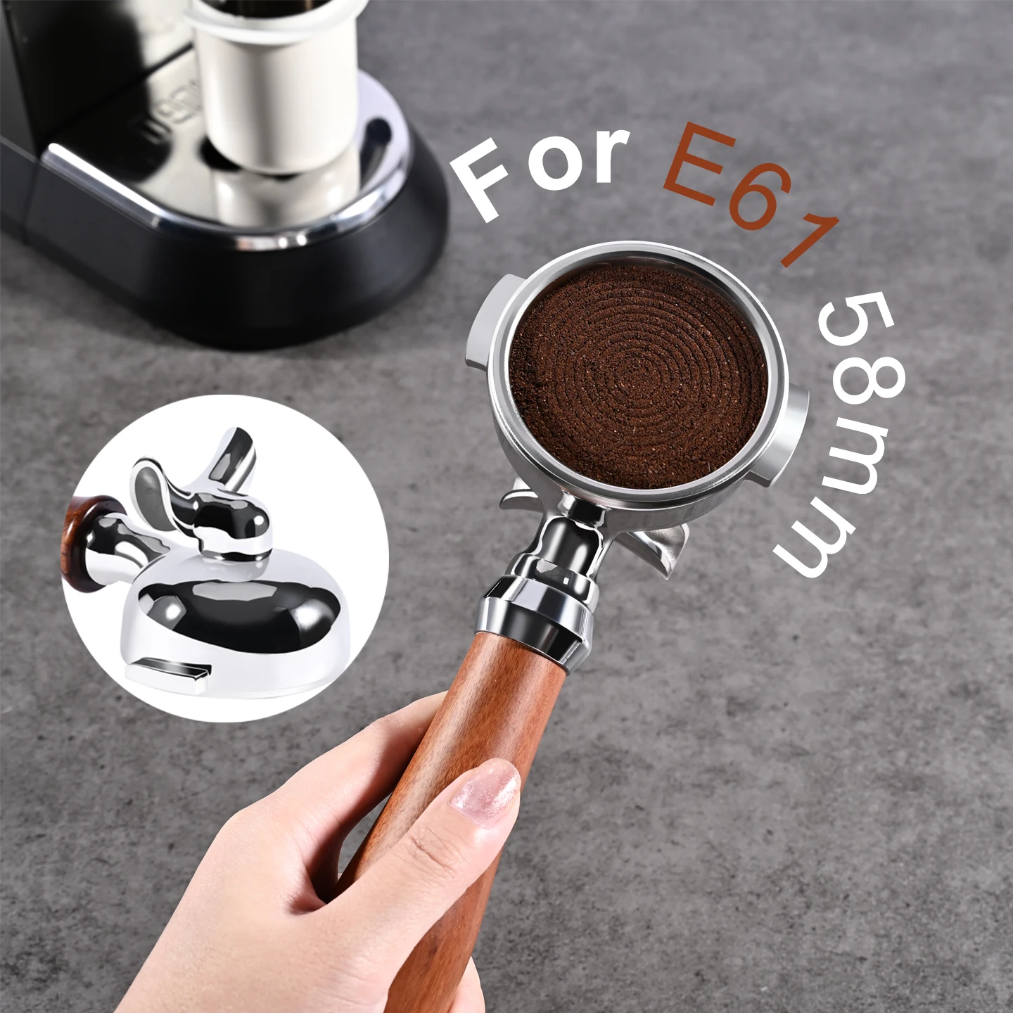 Portafiltro de Café de 58mm com Dupla Saída em Aço Inoxidável para Máquinas de Espresso E61/Lelit/Wega/Gemilai/Rocket/Rancilio/Royal/Faema