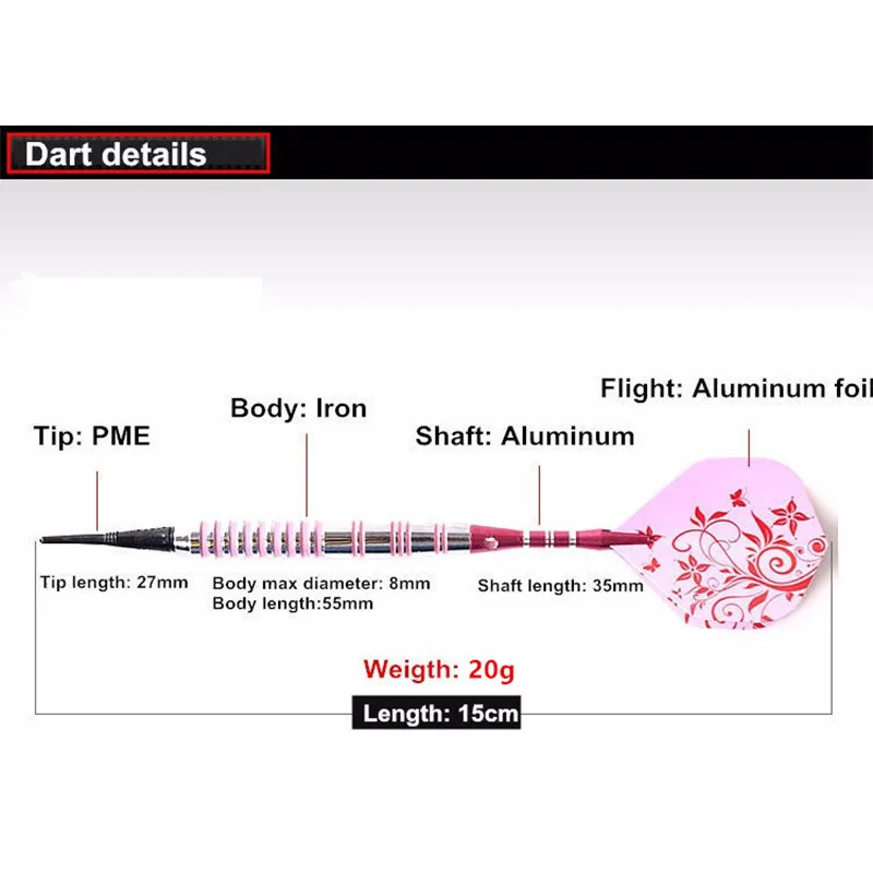 CUESOUL 3PCS Dart Pin Electronic Soft Tip Dart Pin 20g With Aluminum Shafts Pink Case Packaged