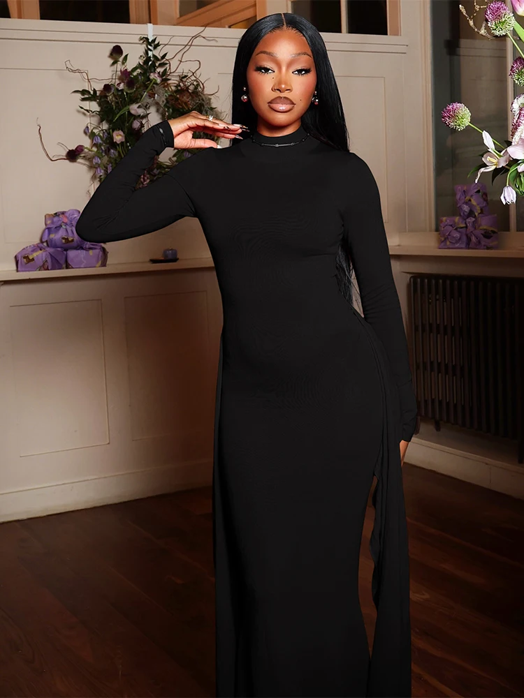 Estranho gato elegante vestido bandagem feminino manga cheia 2025 primavera tendência estiramento magro férias festa de aniversário streetwear vestidos